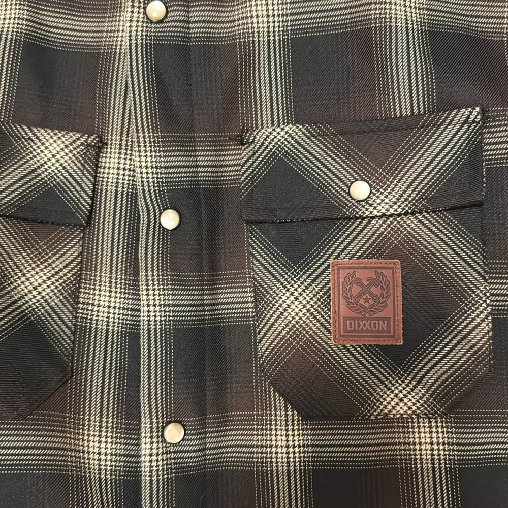 Dixxon fleece-lined flannel jacket - large tall, brown, pearl snaps